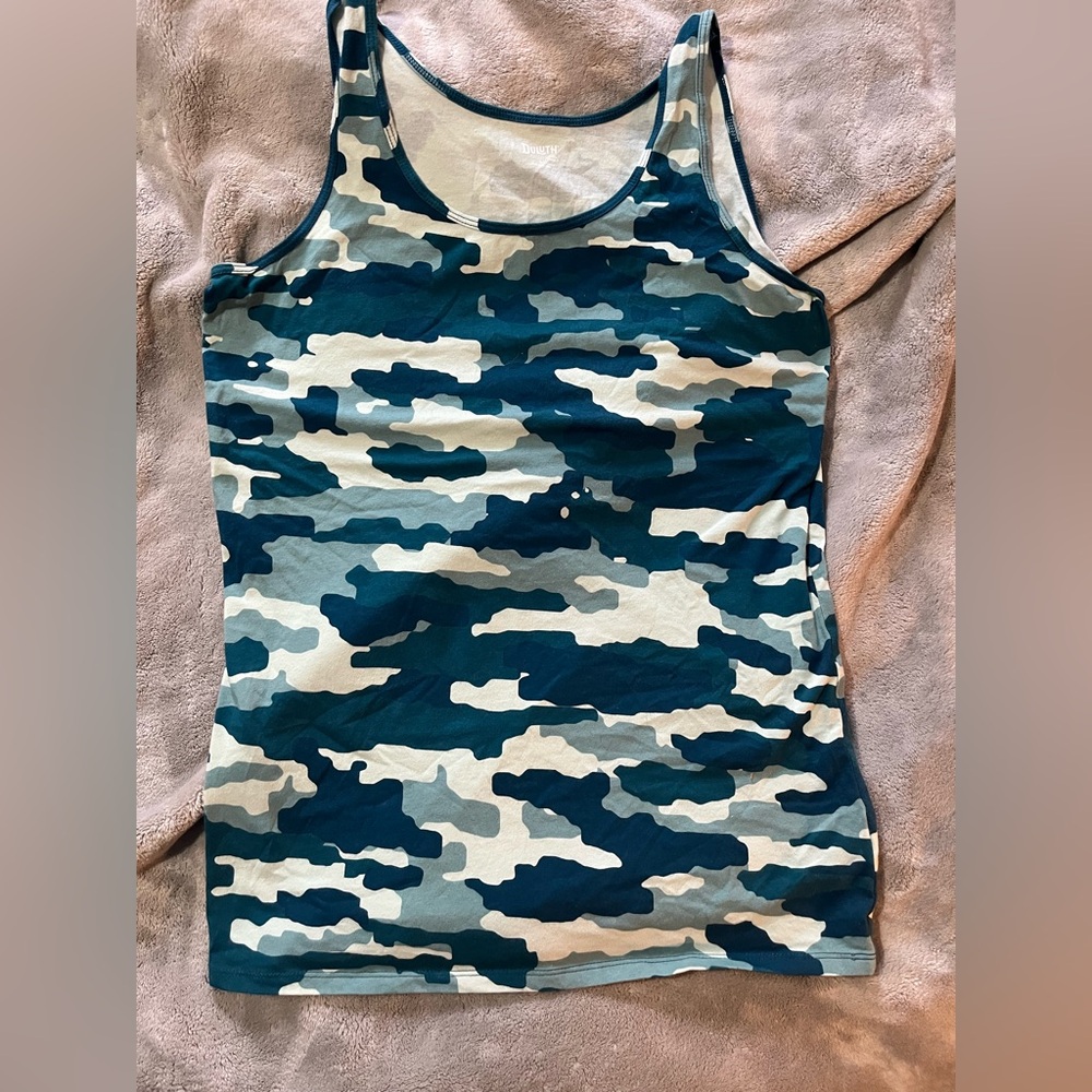 Duluth Trading Co Teal Trim Camouflage Tank Size L